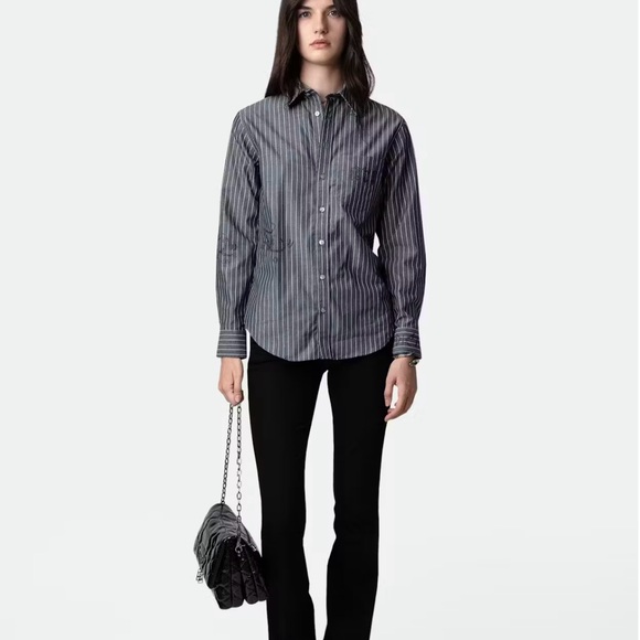 Zadig & Voltaire Taskiz Strass button up shirt embellished striped S - Picture 4 of 16